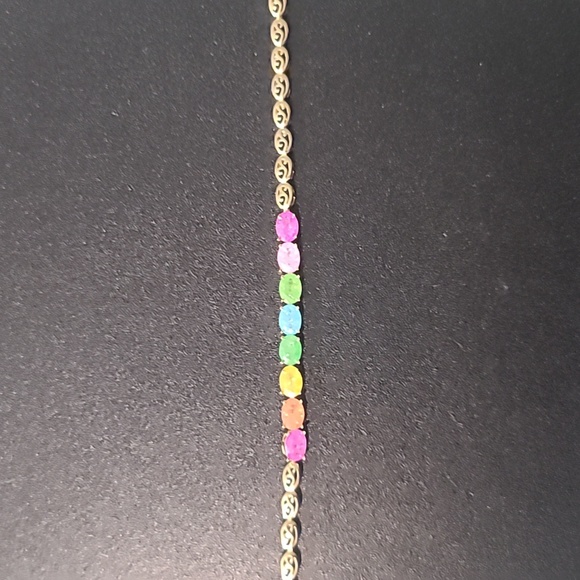 Rainbow Emerald Cut Rectangle Multi-Color Baroque Crystals Bead Bracelet - Picture 2 of 2